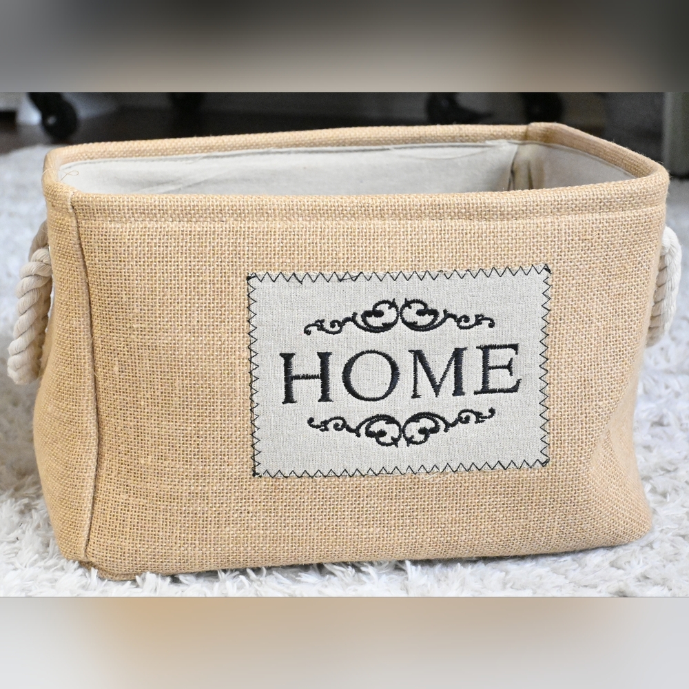Burlap Home Bin with Rope handles